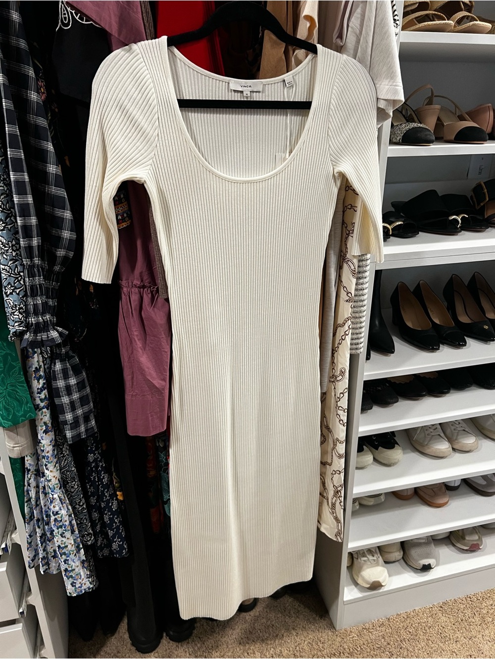Vince Cream Ribbed Scoop-Neck Midi Dress - Picture 6 of 7